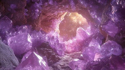 Obraz premium Crystal cave tunnel, cosmic view, ethereal landscape, stock photo