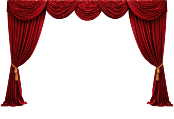 Red Velvet Theater Curtains Cut Out, Transparent PNG Background.