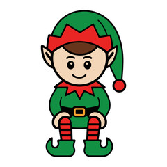 Christmas Elf Sitting Cute Cartoon Illustration