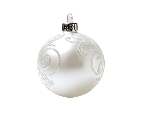 Elegant White Christmas Ornament with Silver Swirls on transparent background Generative Ai - Powered by Adobe