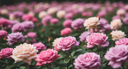 Beautiful pink and peach roses blooming in a garden peaceful summer rose on transparent background