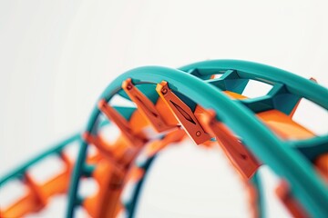 A close-up view of a colorful toy roller coaster track segment. isolated on white background