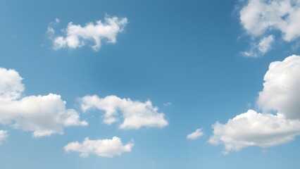 Obraz premium Bright blue sky with scattered fluffy white clouds on a clear sunny day, showcasing a peaceful and airy natural atmosphere perfect for outdoor inspiration.