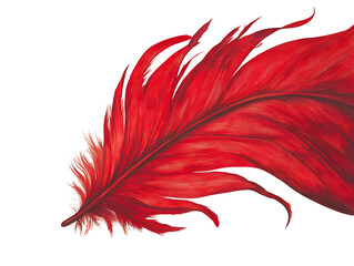 Elegant Vibrant Red Feather with Delicate Details on transparent background Generative Ai