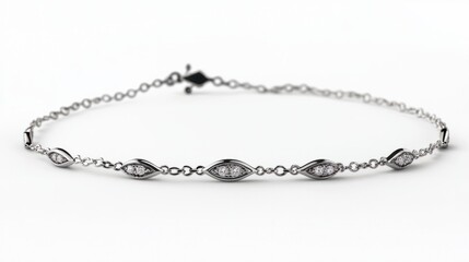 Elegant Silver Bracelet with Diamond Accents on White Background