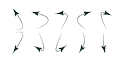 Hand drawn arrows set scroll pen style. Vector collection of hand drawn doodle style arrows for business and marketing