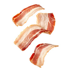Obraz premium Bacon's flying in air isolated on a transparent background