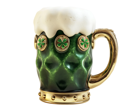 3D Green Beer Mug with Foam - St. Patrick’s Day Celebration on transparent background Generative Ai