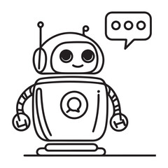 continuous one single black line art doodle hand drawing of cute Chatbot icon with speech bubbles illustration on white background