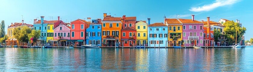 Obraz premium European town with colorful houses lining a canal