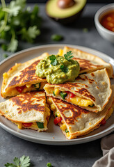 Mexican Quesadillas, cheese, guacamole, for websites, blogs, recipe books, culinary publications