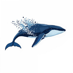 Ocean Giant Blue Whale Illustration