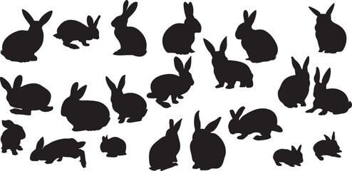 Silhouettes of easter bunnies isolated on a white background