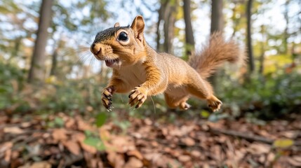Leaping Squirrel in Autumn Forest (1)