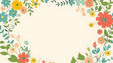 Colorful floral arrangement bordering a blank cream colored background