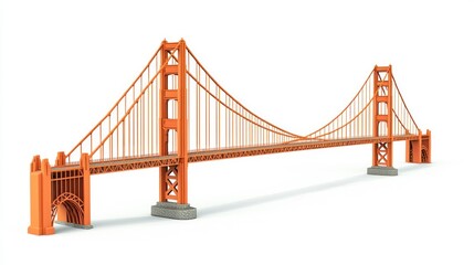 Realistic Photography of Iconic Orange Suspension Bridge on Isolated White Background