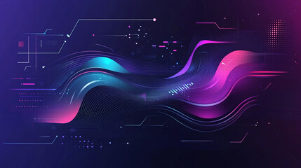 Abstract digital waves with circuit lines and glowing colors.