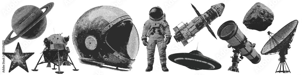 Wall mural set of outer space halftone grunge vector design elements