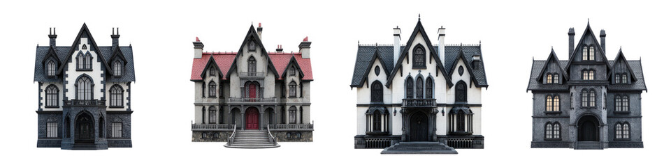 Obraz premium Enchanting Architectural Masterpieces A collection of captivating Gothic Tudor and Victorian manor houses estates and palaces set against a dramatic atmospheric landscape These historic ornate