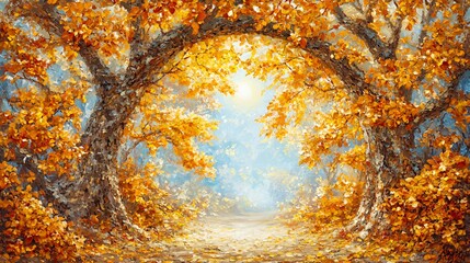 Autumnal Forest Path with Golden Sunlight