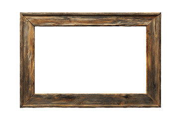 Rustic wooden frame with aged texture and visible knots, ideal for vintage and farmhouse decor. On transparent background. Cutout.