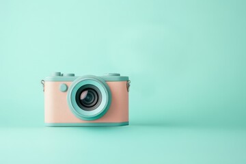 Fototapeta premium A pastel colored digital camera sitting against a backdrop