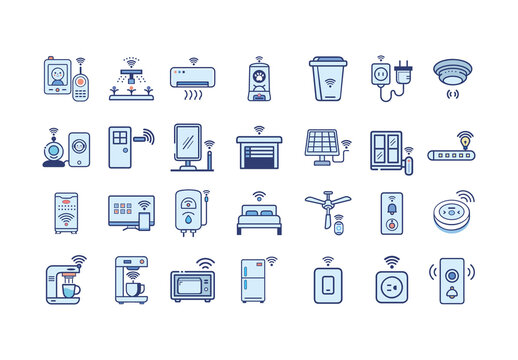 Blue Smart Home Automation Technology Icons Set
