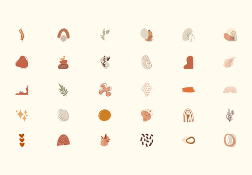 Beige and Brown Abstract Organic Shapes Illustration Set