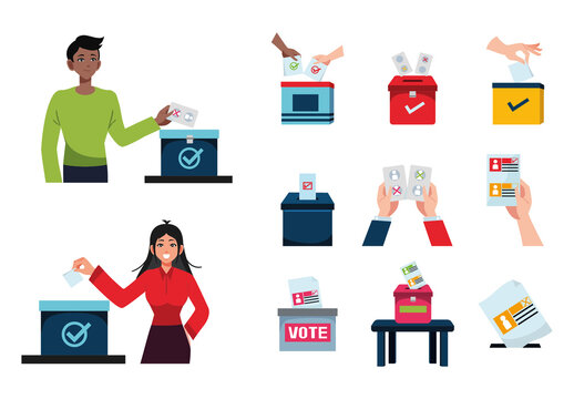 Colorful Democracy Voting Ballot Elections Illustration Set