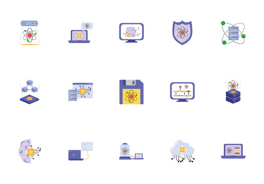 Colorful Quantum Computing Security Innovation Icons Set