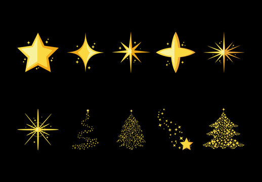 Yellow Festive Christmas Star Sparkle Decoration Set