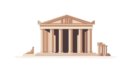 Digital illustration of a classical temple facade. The image depicts a simplified, flat-style rendering of a building with a triangular pediment, multiple columns supporting the