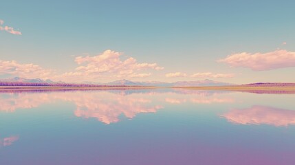 Fototapeta premium Pastel Pink and Blue Lake Reflection Landscape