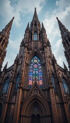 Fototapeta premium Majestic Gothic Cathedral Exterior with Stunning Stained Glass Window