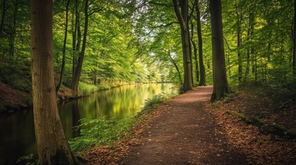 Obraz premium Serene Forest Canal Walk: A Tranquil Escape