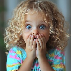 Amazed toddler, curly hair, indoors