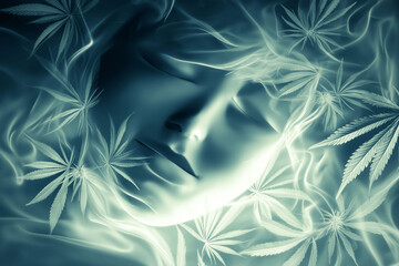 Cannabis cannabinol. Hemp oil wellness. CBD therapy. THC pharmacology extract organic. Cannabinol effects on sleep and calming energy waves image.