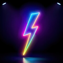 Neon lightning bolt: vibrant, energetic, and visually striking, set against a dark background with dramatic lighting.