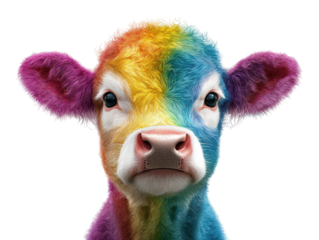 Whimsical colorful cow with an oversized nose, a vibrant farm animal illustration