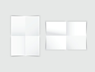 Realistic blank folded paper posters mockup with shadow isolated on background. Design wrinkled leaflet template for presentation artwork, picture, ads, banner, exhibition. Vector illustration
