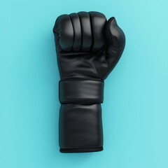 Naklejka premium Black Leather Boxing Glove Fist on Blue Background