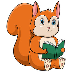 A cartoon of a squirrel reading a book