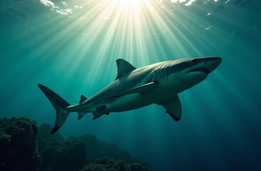 Naklejka premium Shark swims underwater. Underwater world.