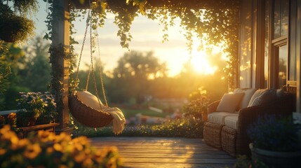 Sunset porch swing, relaxing evening