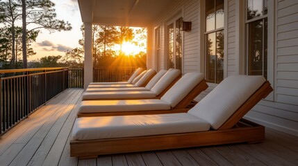 Fototapeta premium Sunset Relaxation on a Coastal Porch