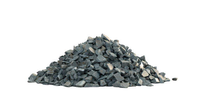 Pile of crushed rocks on black background, construction aggregate, building material, geology texture