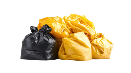 A collection of plastic bags and garbage on a white background