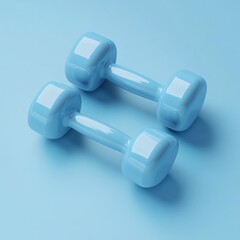 Obraz premium Pair of Light Blue Dumbbells on a Pastel Blue Background