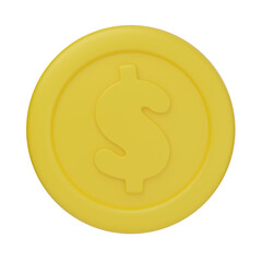 3D Golden coin with a dollar sign symbol representing wealth and finance Icon