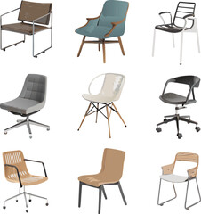 set of office chairs isolated